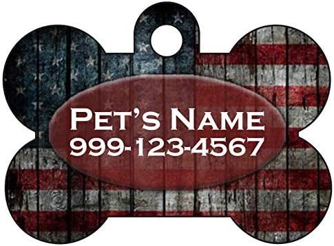 אמריקאי דגל חיות מחמד מזהה כלב תג | כפרי דגל | מותאם אישית עם שלך לחיות מחמד של שם & מגבר; מספר